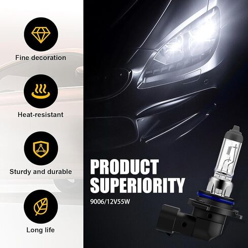 Pack-2 Car H3 Halogen Fog Light Bulb, 12V 55W Anti-UV Anti-seismic Quartz Glass Lamp Housing, High Brightness Low Beam Replacement, Universal for Cars Plug and Play Lighting Bulb (White) in Saudi Arabia