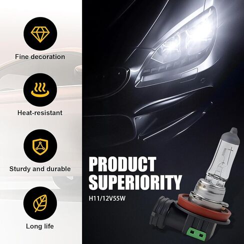 Pack-2 Car H3 Halogen Fog Light Bulb, 12V 55W Anti-UV Anti-seismic Quartz Glass Lamp Housing, High Brightness Low Beam Replacement, Universal for Cars Plug and Play Lighting Bulb (White) in Saudi Arabia