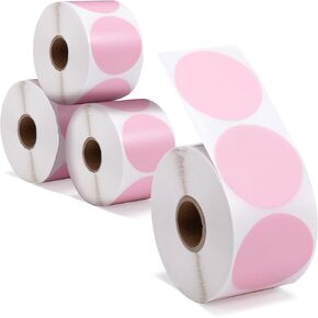 Phomemo Cricle Label- 2" Thermal Round Label for Barcode Label, DIY Logo Design, Black on Pink, Compatible with Most of Shipping Label Printers, 4 Packs