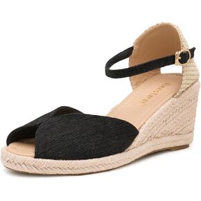 Alexis Leroy Women's Open Toe Comfortable Ankle Strap Espadrilles Wedge Sandals