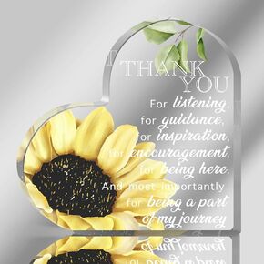 Thank You Gifts for Friend Family Coworker Boss Teacher Appreciation Heart Shaped Acrylic Keepsake Thanks Desk Decor for Home Office (Sunflower)