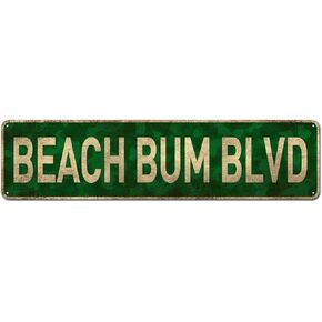 Tin Sign Beach Bum Blvd, Rustic Lake Beach House Cottage Cabin Cave Metal Sign Décor 4" x 16"