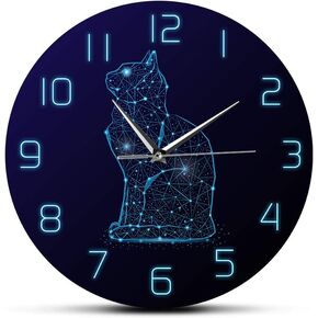 Geek Alerts Cat in The Night Sky Abstract Silent Wall Clock Battery Operated Cat Minimalist Line Modern 12inch Acrylic Print Hanging Watch Kitty Home Decor