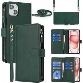 Jaorty Crossbody iPhone 15 Case with Strap Lanyard,for Apple iPhone 15 Phone Wallet Case for Women with Card Holder,Zipper Pocket Magnetic Flip Leather iPhone 15 Case with wallet,6.1" RoseGold