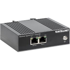 Intellinet Industrial Gigabit PoE++ Extender, One 80 W Output Port, Extends PoE up to Another 328 ft., DIN-Rail Mountable, IP30-rated, Metal - 3 Yr Mfg Warranty - 508957