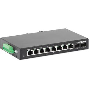 Intellinet 8-Port Industrial Gigabit Ethernet Switch with 2 SFP Ports – IP40 Rated Metal Housing, Desktop DIN-Rail Mount in Harsh Places - 3 Yr Mfg Warranty-508827