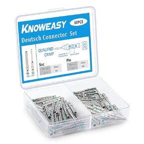 Knoweasy 50 Pairs Size 16 DT Deutsch Pin Connector Kit: Solid Contacts for Automotive, Ni Plating Pin and Socket Contacts, Compatible with 14AWG Wire, Common DT Connector Terminals Set