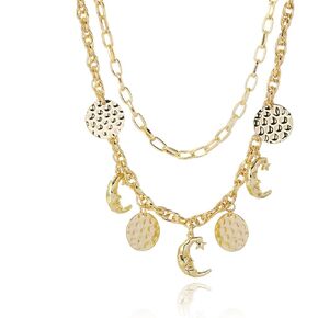 Charm Necklace for Women Dainty Star and Moon Necklaces Trendy Baroque Pearl Charm Pendant Necklace Chunky Gold Layered Necklace Party Statement Jewelry Accessories