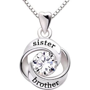 Jewelry Sterling Silver sister and brother Love Heart Cubic Zirconia Pendant Necklace