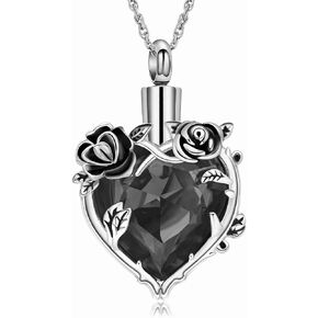 Cremation Urn Necklace for Ashes Cremation Jewelry Rose Flower with Heart Crystal Urn Pendant Keepsake Memorial Jewelry for Women Girls