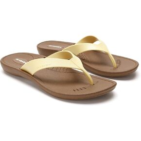 OKABASHI Women's Breeze Flip Flop (Toffee/Buttercup, ML) | Contoured Footbed w/Arch Support for All-Day Comfort | Slip-Resistant & Waterproof | Sustainably Made in The USA