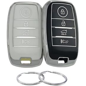 TPU Key Fob Cover Compatible with (4 Buttons) 2013-2018 Kia Forte Forte Koup NIRO Optima Rio Sorento Soul Sportage (White/Green)