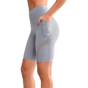 Yvette High Waisted Biker Shorts with Pockets for Women Tummy Control Yoga Shorts with Mesh for Running Workout Gym