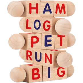 Creative Kids Wooden Reading Blocks - Set of 5 Spinning Alphabet Blocks w/Easy-Grip Handles - Kindergarten Preschool Learning Activities Letter Work - Wooden Montessori Toys Gifts for Kids Toddlers