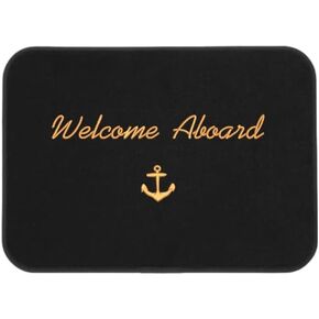 سجادة Welcome Aboard Boat باللون الأسود مع مرساة (أسود مع تطريز ذهبي)