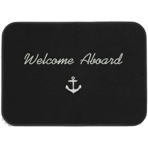 Welcome Aboard Boat Mat Black with Anchor (Black with Gold Embroidery)