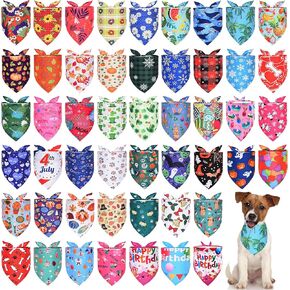 50PCS Holiday Dog Bandanas Bulk for Small Doggie Puppy Spring Summer Fall Winter Halloween Thanksgiving Christmas Birthday Easter St. Patrick's Day 4th of July Mother Father Valentine