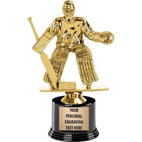 Crown Awards Hockey Trophies with Custom Engraving, 7.25" Personalized Hockey Goalie Trophy On Deluxe Round Base Prime