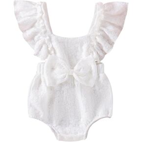 Newborn Baby Girl Romper Summer Scoop Neck Flying Sleeve Clothes Ruffle Floral Bow Jumpsuit
