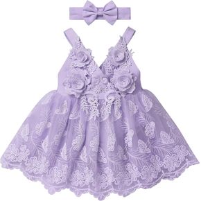 IMEKIS Newborn Baby Girl 1st Birthday Outfit Butterfly Lace Romper Dress with Headband Cake Smash Easter Photo Shoot