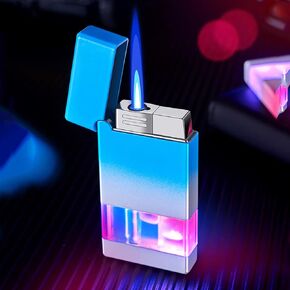 Jet Flame Torch Lighter, Creative Gradient Lighter, Windproof Portable Butane Candle Lighter, Refillable Gas Lighter with Fuel Visual Window for BBQ, Fireplaces, Camping (Without Gas) (Black)