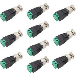 BNC Male Connector 10-Pack, BNC Male Balun Adapter to 2 Screw Terminal Solerless Adapter for Vedio Transmit CAT5/6 to CCTV Suvelliance Camera System
