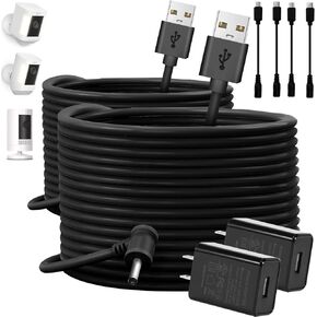 30FT Charge Cords with Quick 2A Power Adapter for Ring Camera Battery Indoor Outdoor Charging Cable for Ring Stick Up Cam Battery Spotlight Cam Pro Power Electronic Cable(Black,1 Pack)