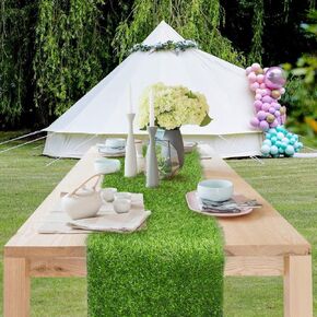Hooqict Artificial Grass Table Runner 12 x 72 Inch Reusable Fake Grass Table Runner Green Faux Grass Table Decorations for Wedding Birthday Party Baby Shower Banquet Spring Summer Tabletop Decor