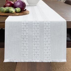 Fall Table Runner Woven Cotton Gray Farmhouse Rustic Table Runner for Modern Kitchens, 14 in x 72 in, Table Décor for Kitchen or Dining, Cloth Table Runners, Oeko-Tex Cotton, Gray Cascade