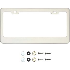 Matte Flat White License Plate Frame T304 Stainless Steel + Metal Screw Caps