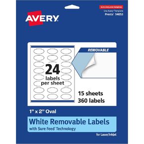 Avery Matte White Removable Oval Labels with Sure Feed Technology, Print-to-The-Edge, 1" x 2", 360 Removable Labels, Laser/Inkjet Printable Labels