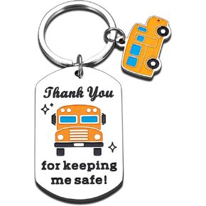 School Bus Driver Appreciation Keychain Gifts for Men Women Thank You Christmas Thanksgiving Birthday Gift for Kids Bus Driver Thank You for Keeping Me Safe Keyring for Him Her