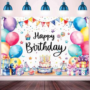 Colorful Birthday Backdrop Large Happy Birthday Banner Backdrop Big Happy Birthday Party Decorations Supplies Indoor Outdoor Balloons Banner Background for Kids Girls 5x3ft