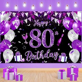 Purple & Black 60th Birthday Banner - Large Happy 60th Backdrop for Anniversary Party Supplies
