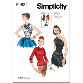 Simplicity Misses' Vintage Blouses and Cummerbund Sewing Pattern Kit, Code S9634, Sizes 6-8-10-12-14, Multicolor