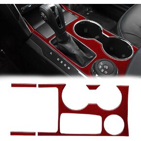 SUNJIKA Compatible with 4PCS Carbon Fiber Interior Gear Shifter Box Water Cup Holder Panel Trim for Ford Explorer Accessories 2014 2015 2016 2017 2018 (Red)