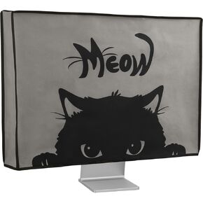 kwmobile Computer Monitor Cover Compatible with 27-28" monitor - Meow Cat Grey / Black