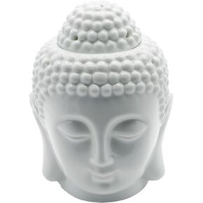 Porcelain Zen Garden Yoga Meditation White Thai Buddha Head Statue Essential Oil Burner Aromatherapy Diffuser Home Decor (White)