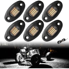 SUNPIE 8 Pods Aluminium Metal White Rock Lights 24 6000K Pure White Car UnderGlow Light with 4M Extension Wires, IP67 Waterproof for Trailer Trucks Sedans SUV ATV UTV Boats