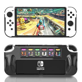 HEATFUN Switch OLED Grip Case, Switch OLED Protective Case with Game Slots (Up to 6 Game Cards) - Switch OLED Accessories (Black)