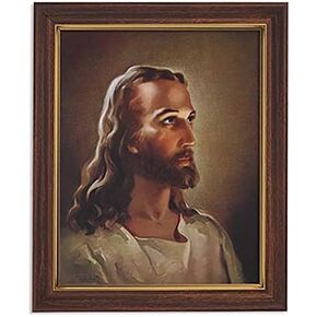 1home Gerffert Christian Wall Art in Mahogany Toned Wood Frame, 10 x 12.5-Inch, Sallman - The Head of Christ
