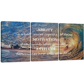 Inspirational Posters Motivational Wall Art Canvas Painting Sunrise Blue Sea Ocean Natural Landscape Wall Decor Sunset Ocean Beach Wall Art Poster Seascape Prints Artwork Wooden Framed - 36" Wx16 H