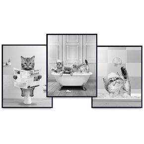 Kids Cat Bathroom Wall Art & Decor - Cute Cat Bathroom Pictures for Women - small Bathroom Decor - funny Cat Modern Bathroom Set - Bathroom Decorations - Bathroom Signs - Trendy Cat Wall Art Posters