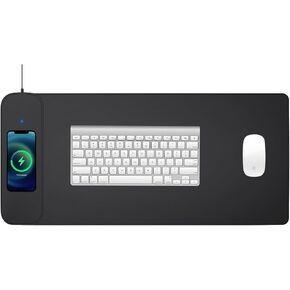 15W Fast Wireless Charging Mouse and Pad,28.7 * 13 * 0.06inch Non-Slip Faux Leather Large Wireless Mouse Charging Mouse Pad with Phone Charger for Computer,Laptop,MacBook(Black, Large)