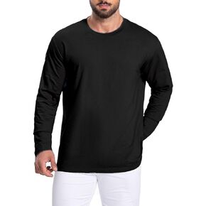 Men's Heavy 100% Cotton Long Sleeve T-Shirt, Classic Crewneck Solid Tee Shirt for Men