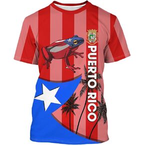 Men's Puerto Rico Flag T-Shirt 3D Frog Print Short Sleeve Shirt Novelty Casual Round Neck Top Unisex