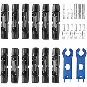 Solar Connectors Panels Kit, Solar Panel Cable Connectors Pins Connector Terminals Crimping Pliers Crimper Set (24PCS(12 Pairs) Solar Connectors)…