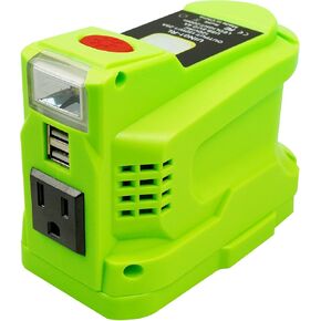 محول طاقة محمول مناسب لبطارية ليثيوم Ryobi 18 فولت، عاكس مولد الطاقة 150 وات تيار مستمر 18 فولت إلى تيار متردد 110 فولت-120 فولت، محطة طاقة عاكسة للبطارية مع مخرج تيار متردد ومخرج USB مزدوج 200 لومين ضوء LED