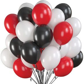 Prextex 75 Party Balloons 12 Inch Red, Green and White Balloons with Ribbon for Decorations or Xmas Color Themed Party, Weddings, Baby Shower, Birthday Parties, Helium Quality