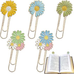 5 Pack Cute Blossoms Paper Clips Bookmark Creative Sunflower Daisy Flowers File Clip Colored Book Marking Office Supplies Accessories for Planner Notebook Scrapbooks